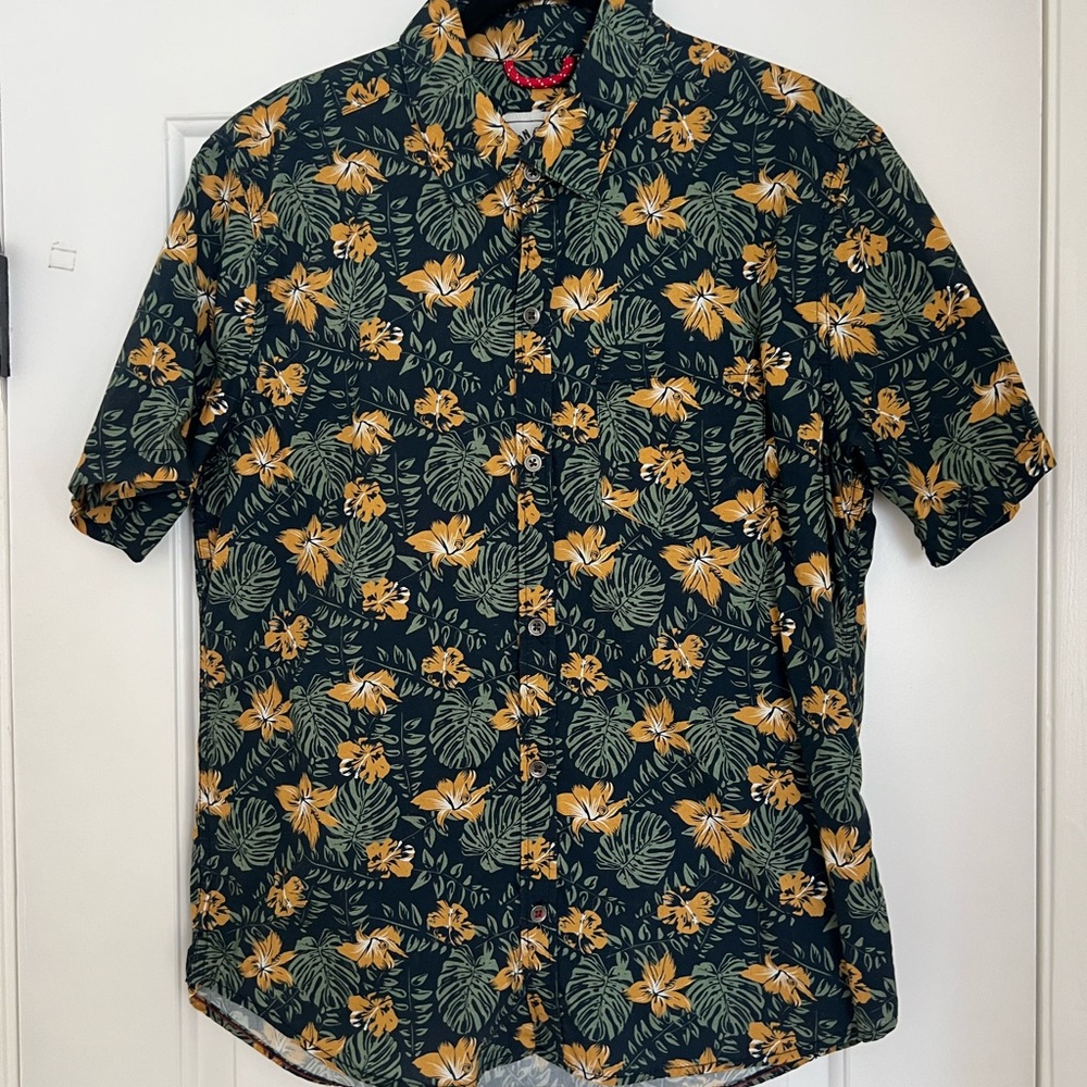 Iron & Resin Floral Print Men's Shirt - Dark Green and Mustard